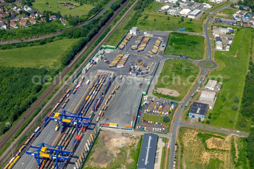 Duisburg from above - Container terminal center in Duisburg in the state North Rhine-Westphalia, Germany