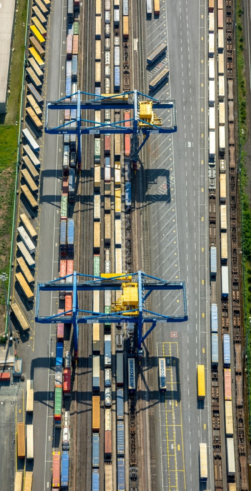 Duisburg from above - Container terminal center in Duisburg in the state North Rhine-Westphalia, Germany