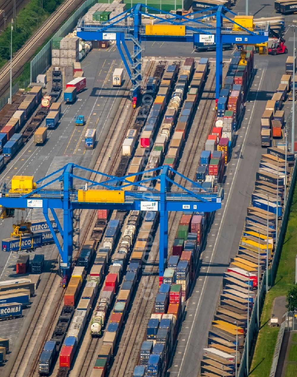 Duisburg from above - Container terminal center in Duisburg in the state North Rhine-Westphalia, Germany