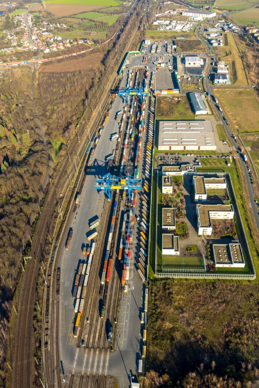 Duisburg from above - Container terminal center in Duisburg in the state North Rhine-Westphalia, Germany