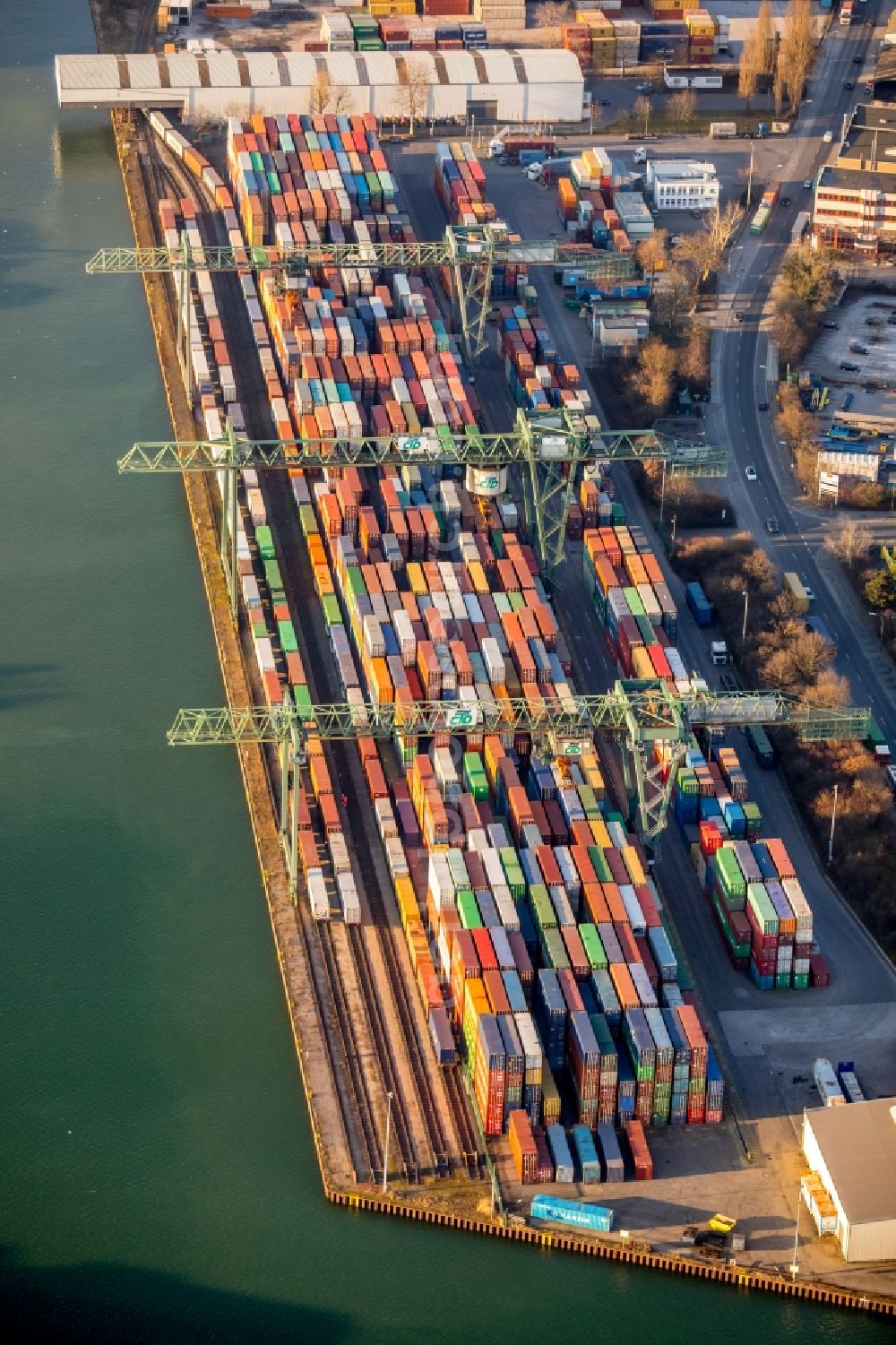 Dortmund from the bird's eye view: Container Terminal in the port of the inland port of Container Terminal Dortmund GmbH in Dortmund in the state North Rhine-Westphalia, Germany