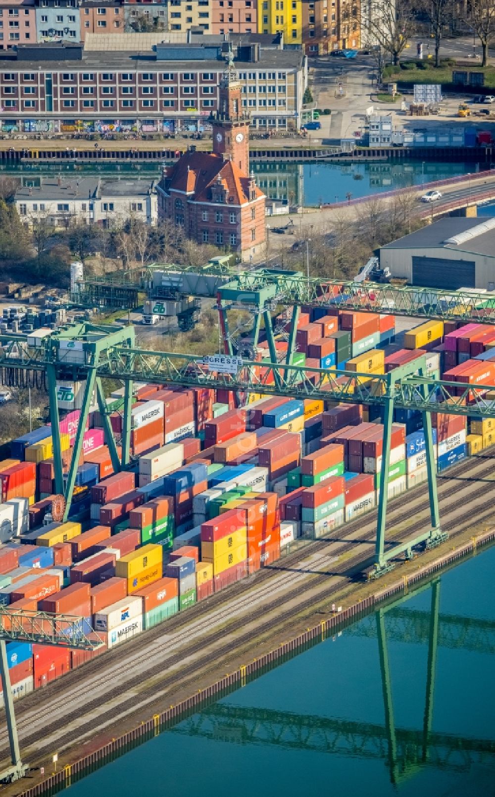 Aerial photograph Dortmund - Container Terminal in the port of the inland port of Container Terminal Dortmund GmbH in Dortmund at Ruhrgebiet in the state North Rhine-Westphalia, Germany