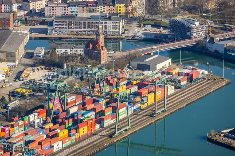 Dortmund from the bird's eye view: Container Terminal in the port of the inland port of Container Terminal Dortmund GmbH in Dortmund at Ruhrgebiet in the state North Rhine-Westphalia, Germany