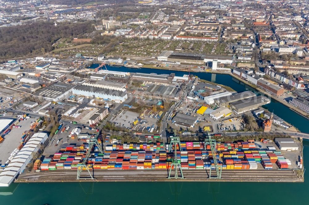 Aerial image Dortmund - Container Terminal in the port of the inland port of Container Terminal Dortmund GmbH in Dortmund at Ruhrgebiet in the state North Rhine-Westphalia, Germany