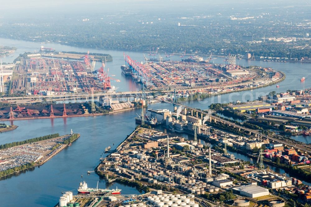 Aerial image Hamburg - Container Terminal in the port of Waltershofer behind H&R Oil Schindler GmbH in Hamburg, Germany