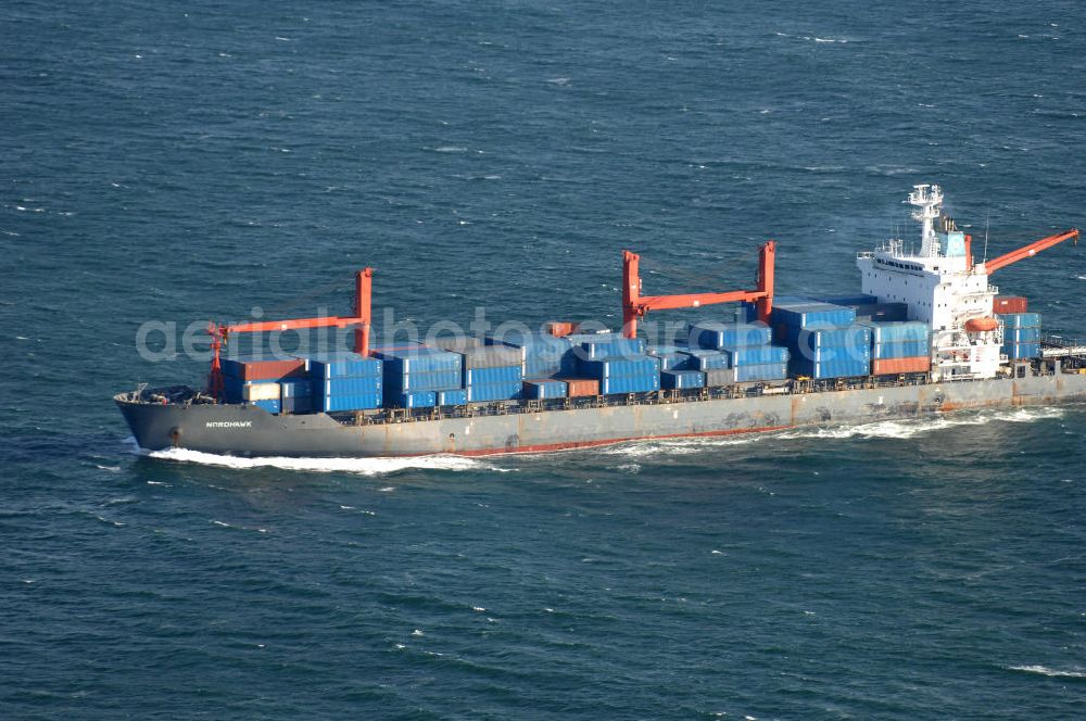 Aerial photograph Kapstadt / Cap Town - Das Containerschiff NORDHAWK vor dem Hafen von Kapstadt. Ship traffic in front of the port of Cape Town.