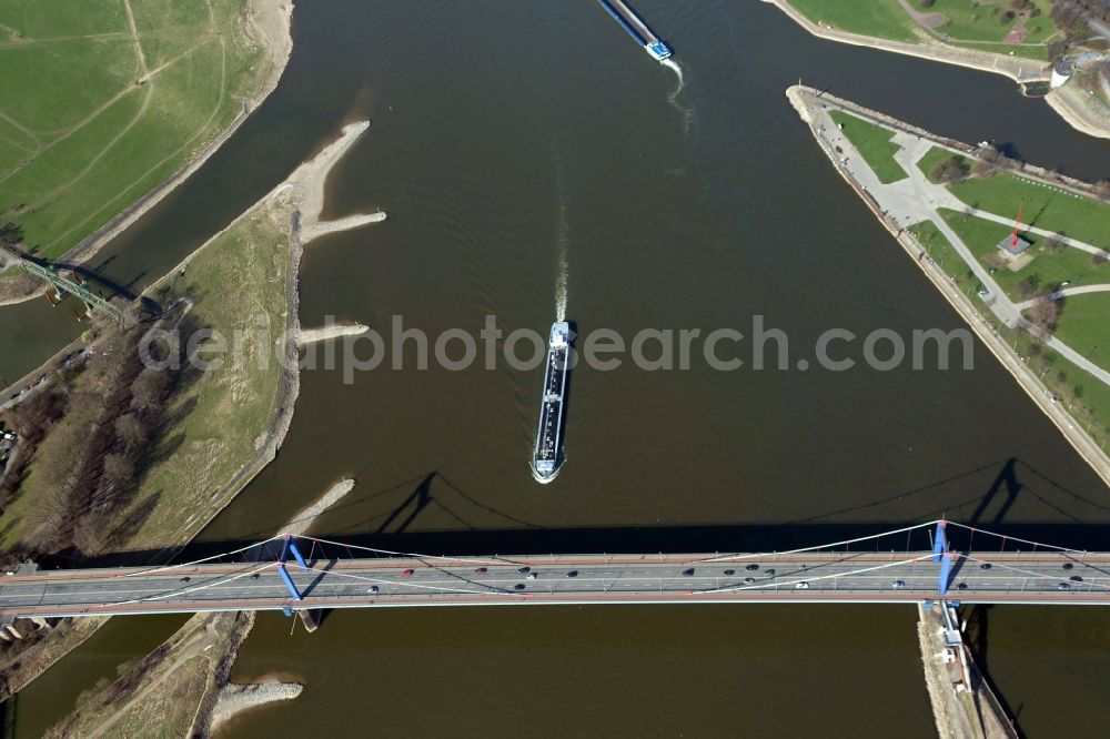 Aerial image Duisburg - View of containerships on the Rhine in Duisburg in the state North Rhine-Westphalia