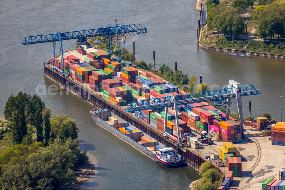 Aerial image Emmerich am Rhein - Container terminal Rhein-Waal-Terminal of the inland port in Emmerich am Rhein in the state of North Rhine-Westphalia, Germany