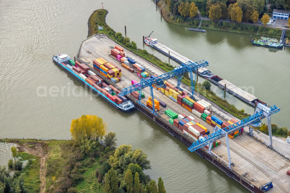 Emmerich am Rhein from above - Container terminal Rhein-Waal-Terminal of the inland port in Emmerich am Rhein in the state of North Rhine-Westphalia, Germany