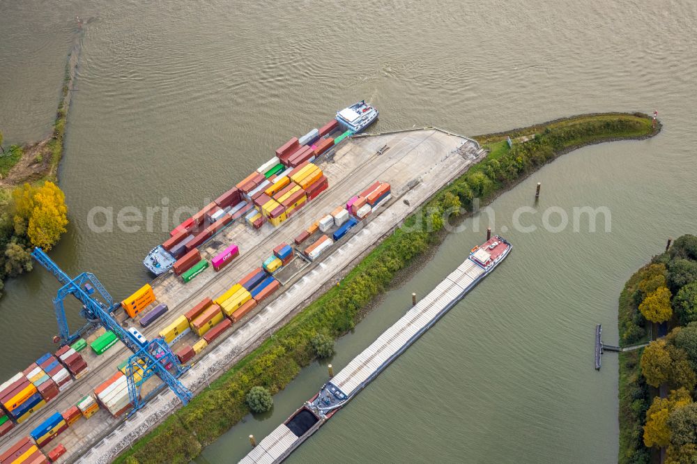 Emmerich am Rhein from the bird's eye view: Container terminal Rhein-Waal-Terminal of the inland port in Emmerich am Rhein in the state of North Rhine-Westphalia, Germany