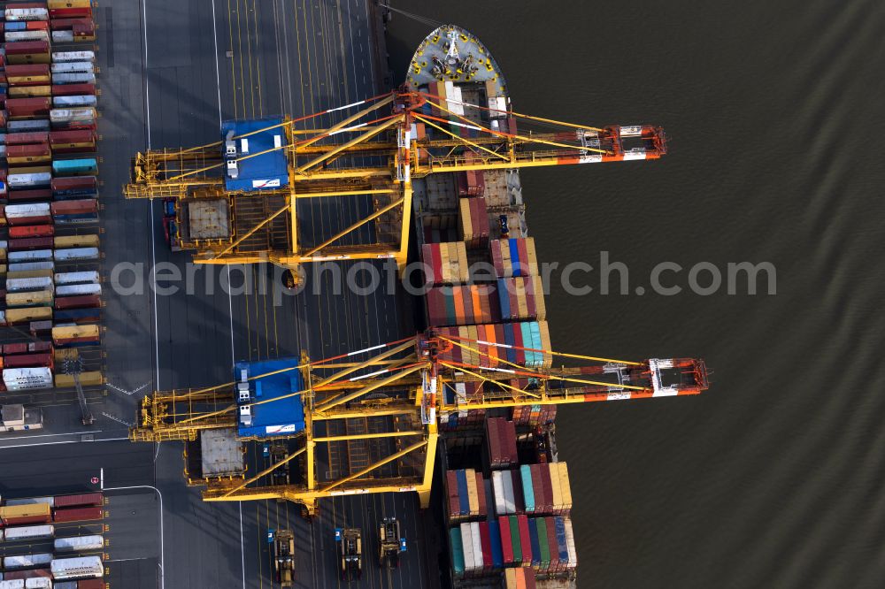 Aerial photograph Bremerhaven - Container Terminal in the port of the international port in Bremerhaven in the state Bremen, Germany