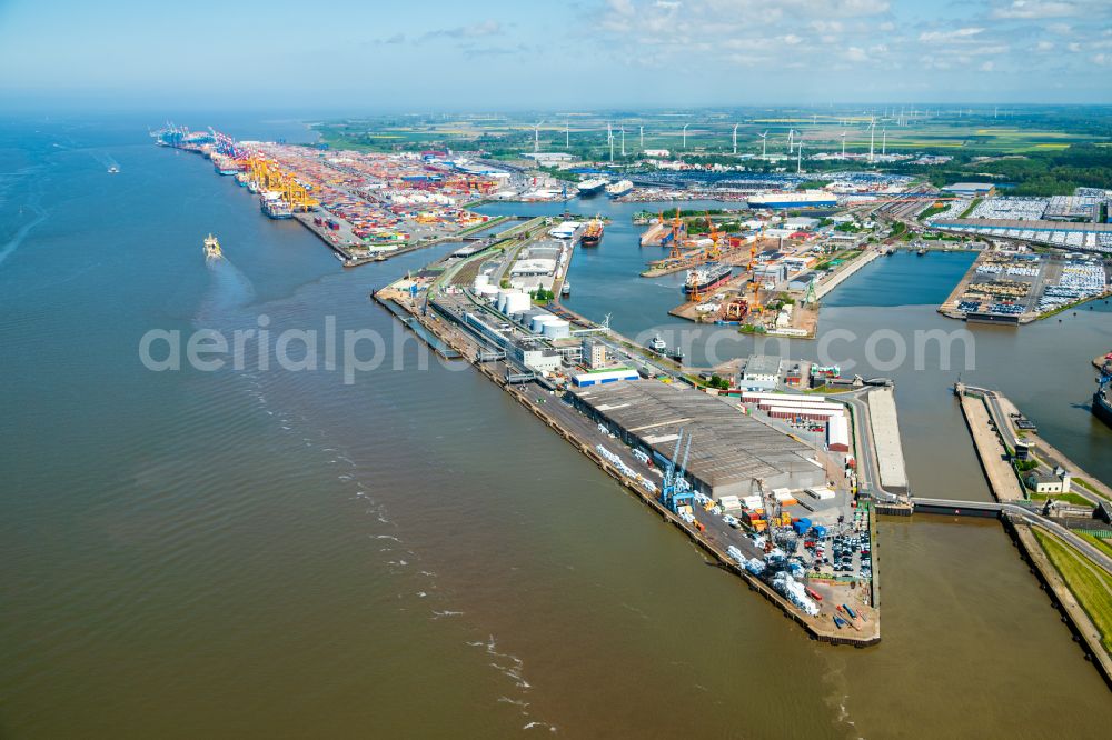 Aerial photograph Bremerhaven - Container Terminal in the port of the international port in Bremerhaven in the state Bremen, Germany