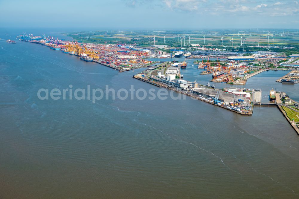 Bremerhaven from the bird's eye view: Container Terminal in the port of the international port in Bremerhaven in the state Bremen, Germany