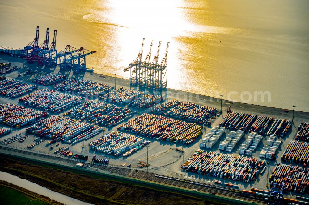 Aerial photograph Bremerhaven - Container Terminal in the port of the international port in Bremerhaven in the state Bremen, Germany