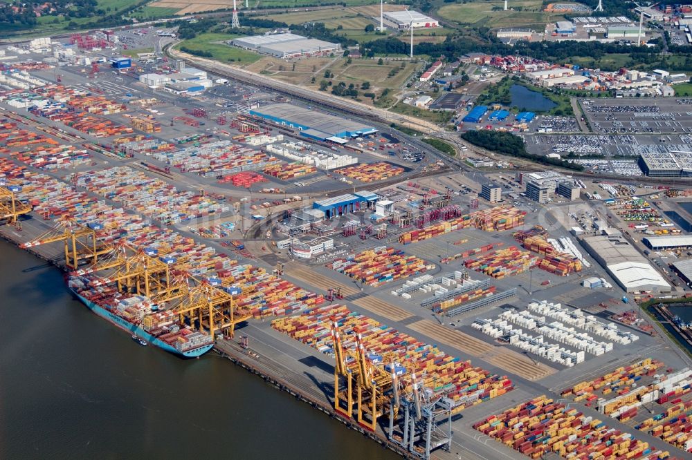 Aerial image Bremerhaven - Container Terminal in the port of the international port Bremerhaven in Bremerhaven in the state Bremen, Germany