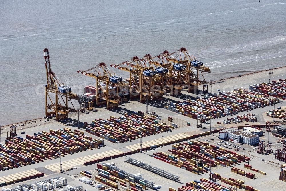 Bremerhaven from above - Container Terminal in the port of the international port Bremerhaven in Bremerhaven in the state Bremen, Germany