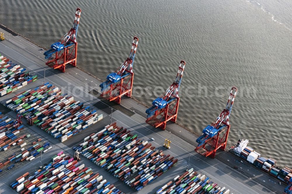 Bremerhaven from the bird's eye view: Container Terminal in the port of the international port Bremerhaven in Bremerhaven in the state Bremen, Germany