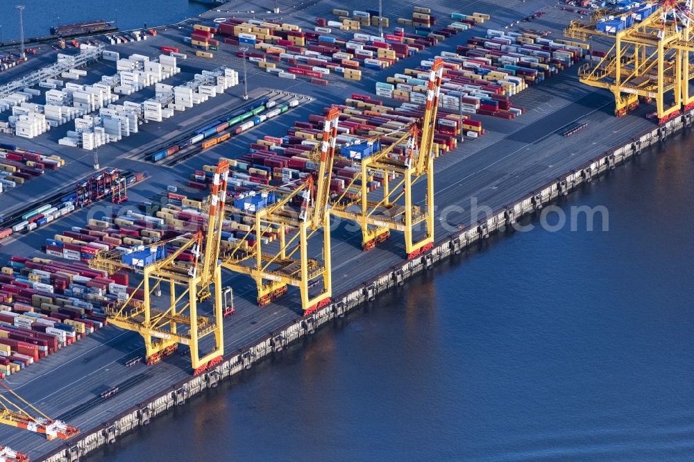 Aerial image Bremerhaven - Container Terminal in the port of the international port Bremerhaven in Bremerhaven in the state Bremen, Germany