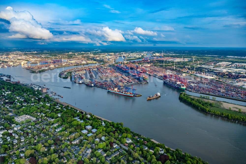 Aerial image Hamburg - Container Terminal in the port of the international port Burchardkai in the district Waltershof in Hamburg, Germany