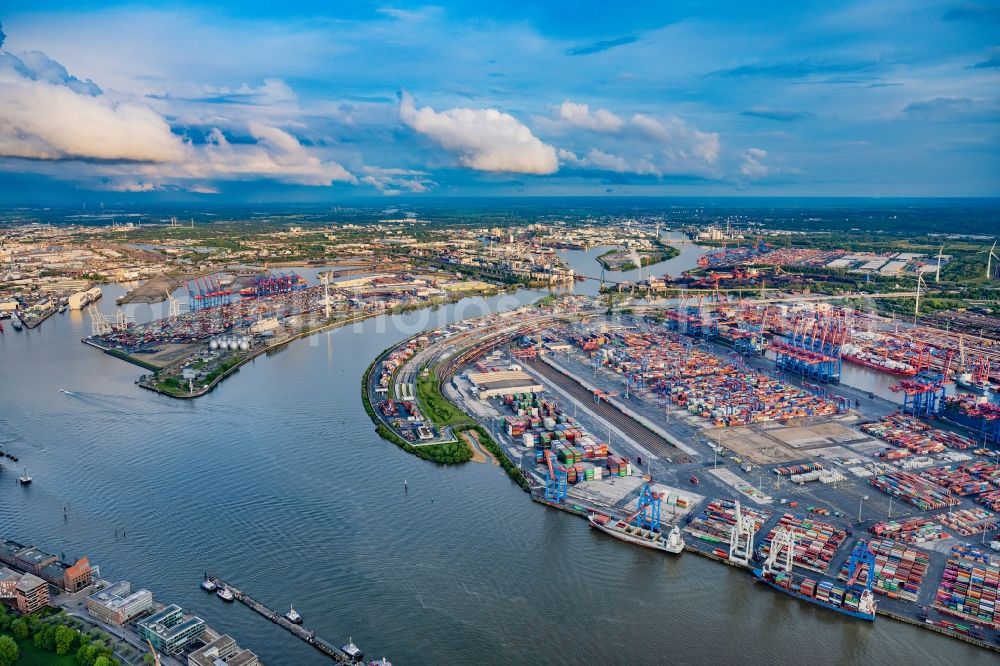 Aerial image Hamburg - Container Terminal in the port of the international port Burchardkai in the district Waltershof in Hamburg, Germany