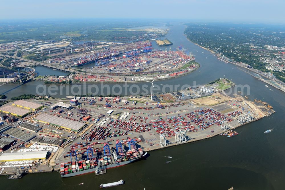 Hamburg from the bird's eye view: Container Terminal in the port of the international port Container Terminal Tollerort in Hamburg