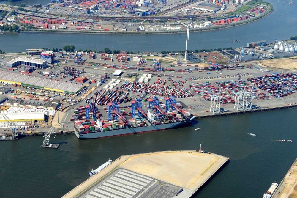 Aerial image Hamburg - Container Terminal in the port of the international port DCP Dettmer Container Packing GmbH & Co. Kommanditgesellschaft Am Vulkanhafen in Hamburg in Hamburg, Germany