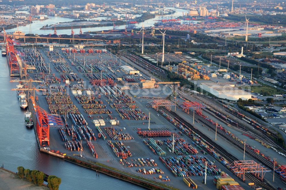 Aerial image Hamburg - Container Terminal in the port of the international port of the EUROGATE Container Terminal Hamburg GmbH in Hamburg