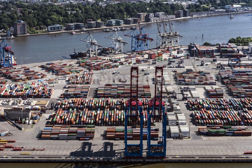 Aerial image Hamburg - Container Terminal in the port of the international port Hamburg in Hamburg, Germany