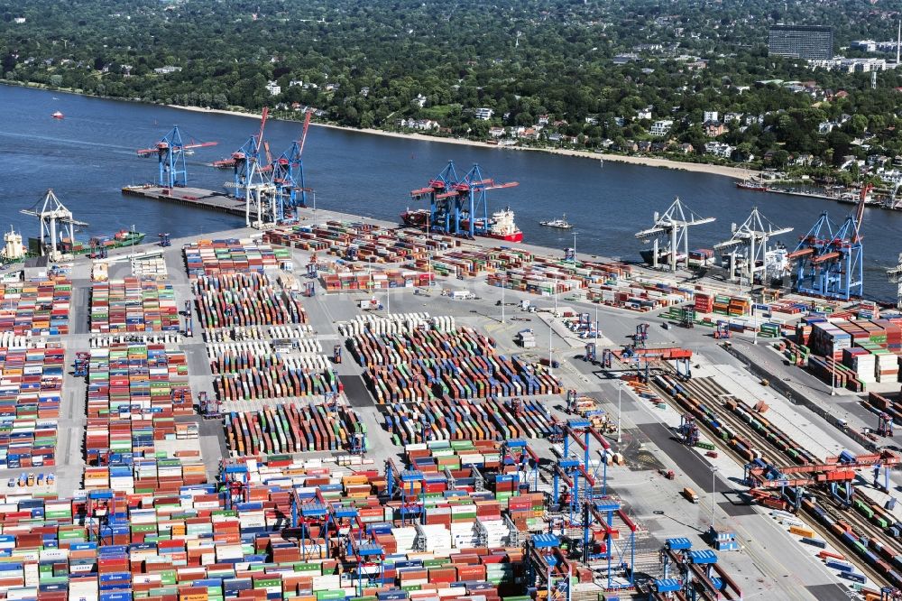 Aerial image Hamburg - Container Terminal in the port of the international port Hamburg in Hamburg, Germany