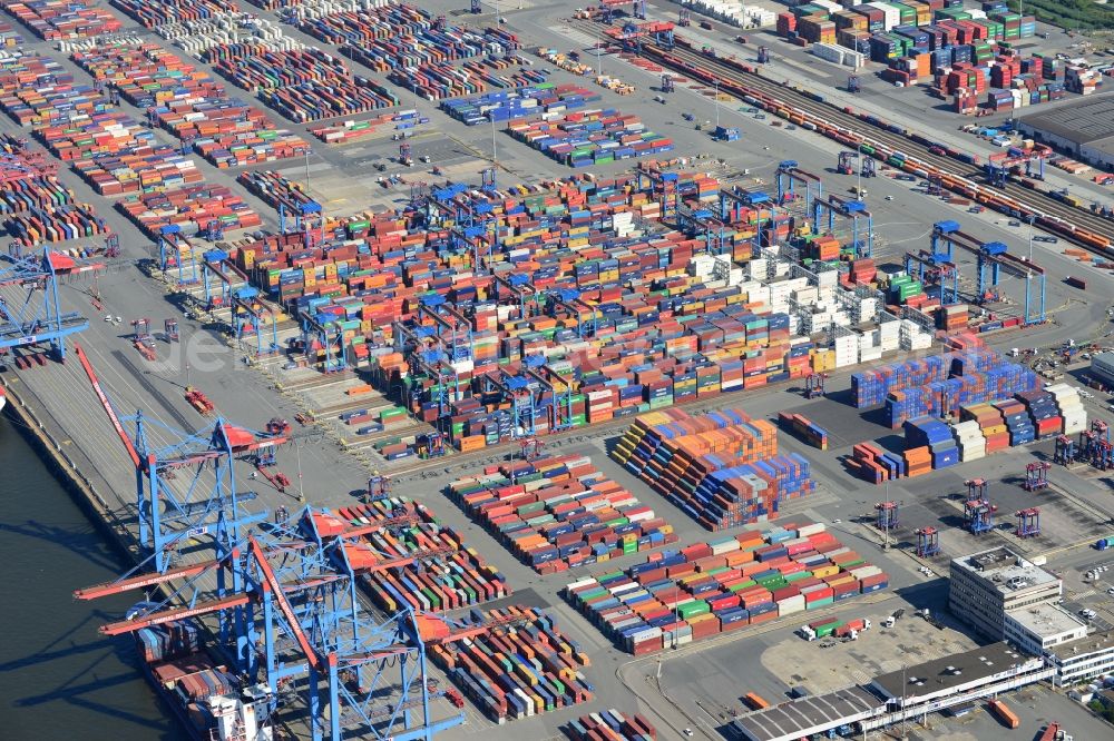 Hamburg from above - Container Terminal in the port of the international port HHLA, Burchardkai in Hamburg in Hamburg, Germany