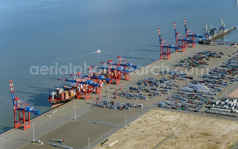 Wilhelmshaven from above - Container Terminal in the port of the international port JadeWeserPort in Wilhelmshaven in the state Lower Saxony, Germany