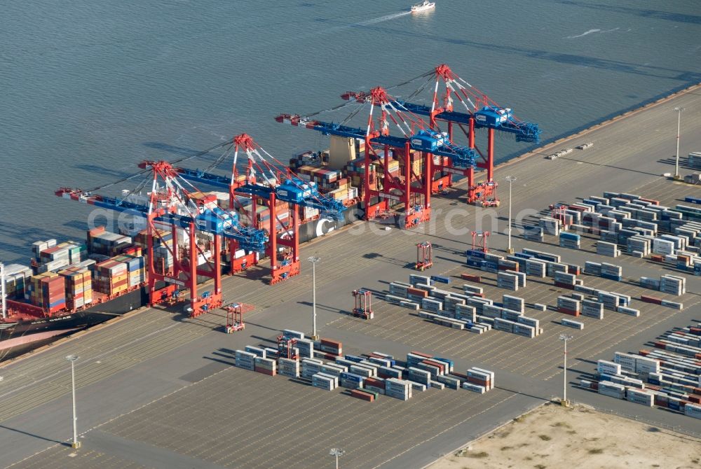 Aerial image Wilhelmshaven - Container Terminal in the port of the international port JadeWeserPort in Wilhelmshaven in the state Lower Saxony, Germany