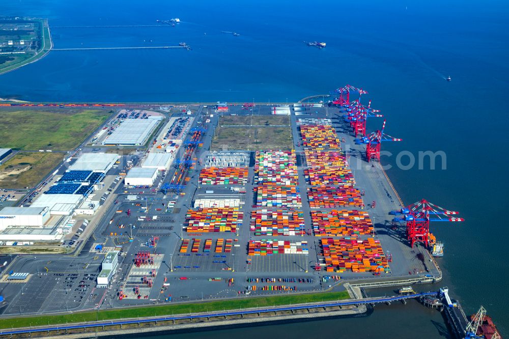 Aerial image Wilhelmshaven - Container Terminal in the port of the international port JadeWeserPort in Wilhelmshaven in the state Lower Saxony, Germany