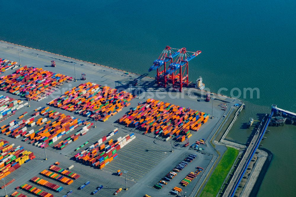 Aerial photograph Wilhelmshaven - Container Terminal in the port of the international port JadeWeserPort in Wilhelmshaven in the state Lower Saxony, Germany