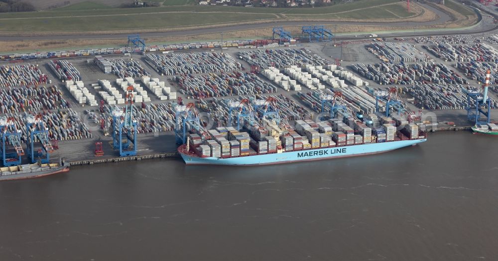 Aerial image Bremerhaven - Container Terminal in the port of the international port Am Nordhafen in Bremerhaven in the state Bremen