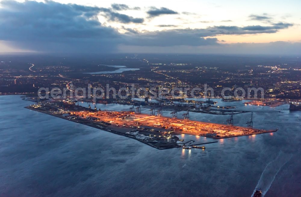 Aerial photograph Aarhus - Container Terminal in the port of the international port at the North Sea in the district Midtbyen in Aarhus in Region Midtjylland, Denmark