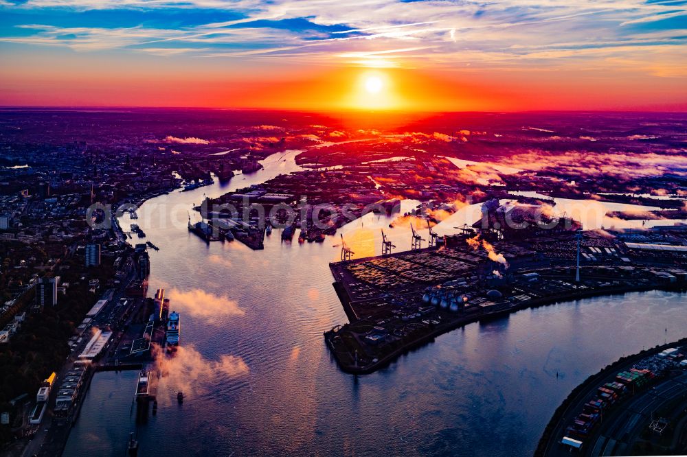 Hamburg from above - Container Terminal in the port of the international port on the banks of the river Elbe in the district Waltershof in Hamburg, Germany