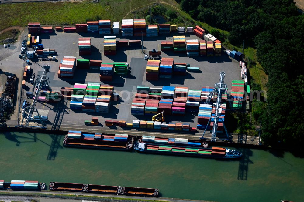 Aerial photograph Braunschweig - Container Terminal in the port of the inland port on street Hafenstrasse in the district Veltenhof-Ruehme in Brunswick in the state Lower Saxony, Germany