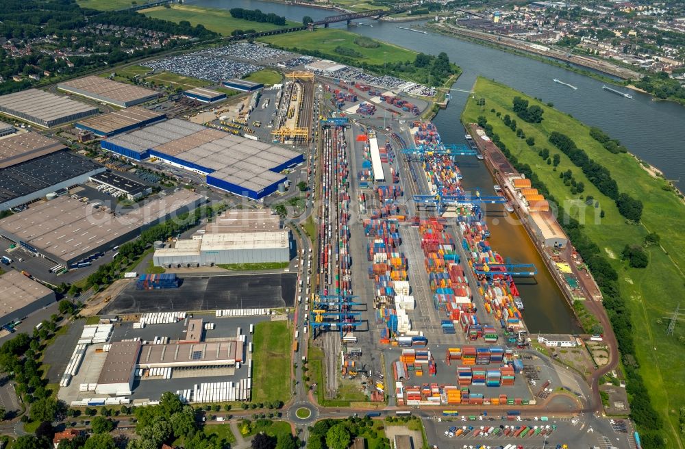 Duisburg from above - Container Terminal in the port of the inland port of DIT Duisburg Intermodal Terminal GmbH on Gaterweg in Duisburg in the state North Rhine-Westphalia