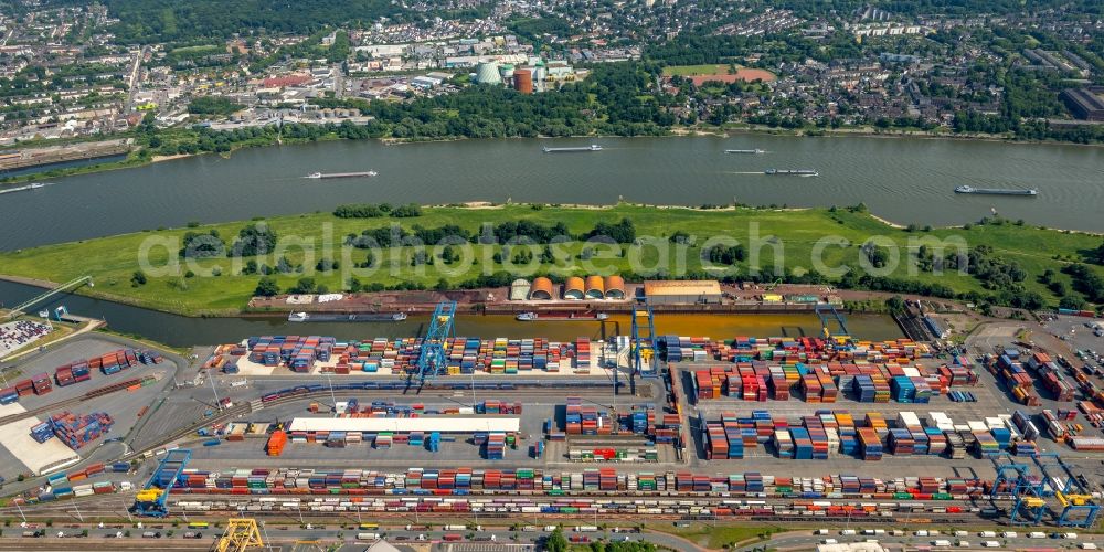 Aerial photograph Duisburg - Container Terminal in the port of the inland port of DIT Duisburg Intermodal Terminal GmbH on Gaterweg in Duisburg in the state North Rhine-Westphalia