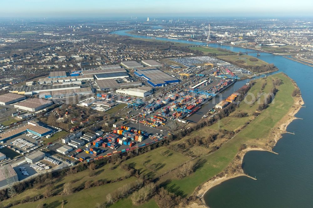 Duisburg from above - Container Terminal in the port of the inland port of DIT Duisburg Intermodal Terminal GmbH on Gaterweg in Duisburg in the state North Rhine-Westphalia