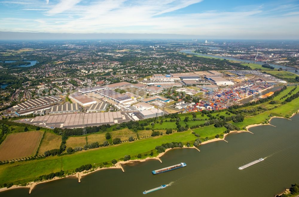 Duisburg from the bird's eye view: Container Terminal in the port of the inland port Duisburg Intermodal Terminal (DIT) in Duisburg in the state North Rhine-Westphalia