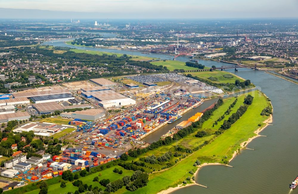 Aerial photograph Duisburg - Container Terminal in the port of the inland port Duisburg Intermodal Terminal (DIT) in Duisburg in the state North Rhine-Westphalia