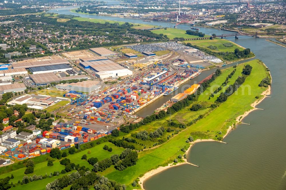 Duisburg from above - Container Terminal in the port of the inland port Duisburg Intermodal Terminal (DIT) in Duisburg in the state North Rhine-Westphalia