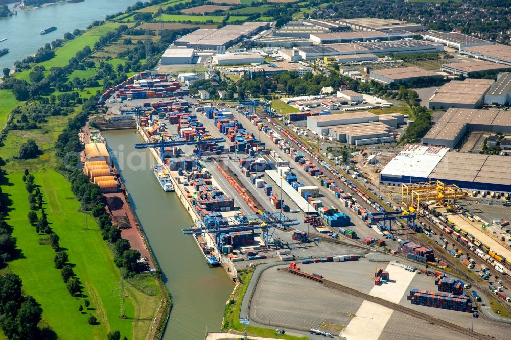 Duisburg from above - Container Terminal in the port of the inland port Duisburg Intermodal Terminal (DIT) in Duisburg in the state North Rhine-Westphalia