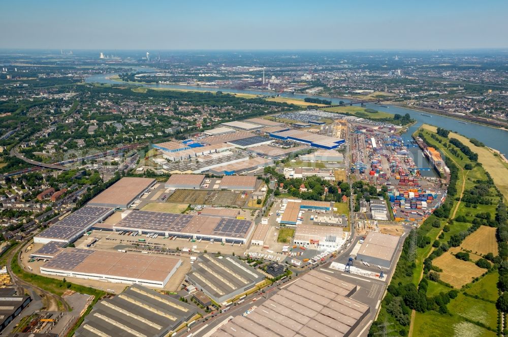 Duisburg from the bird's eye view: Container Terminal in the port of the inland port Duisburg Intermodal Terminal (DIT) in Duisburg in the state North Rhine-Westphalia