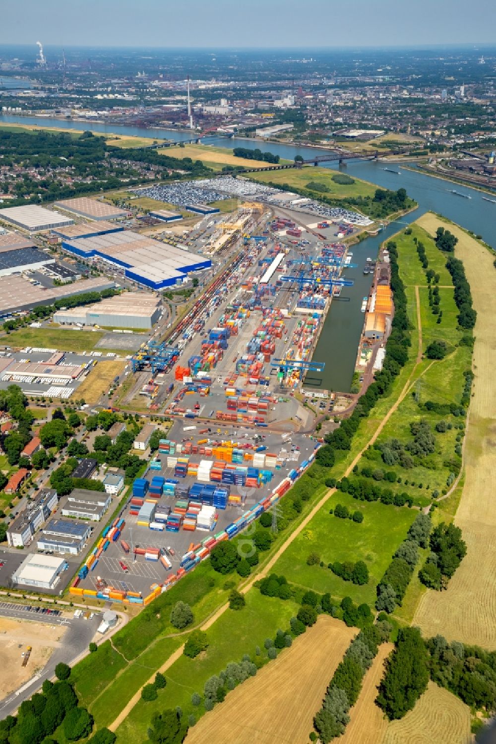 Aerial image Duisburg - Container Terminal in the port of the inland port Duisburg Intermodal Terminal (DIT) in Duisburg in the state North Rhine-Westphalia