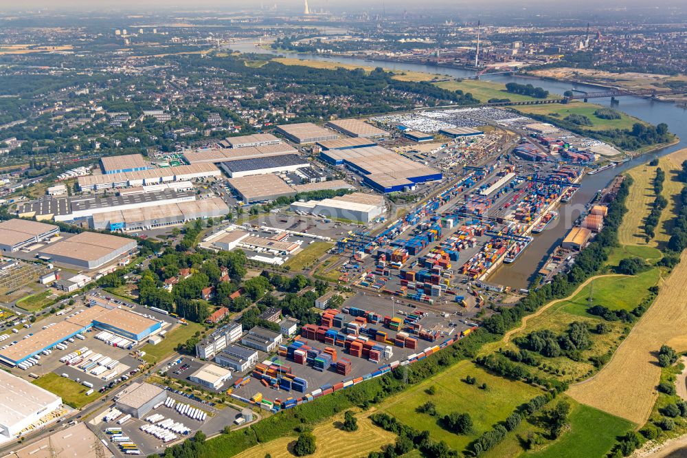 Aerial photograph Duisburg - Container Terminal in the port of the inland port Duisburg Intermodal Terminal (DIT) in Duisburg in the state North Rhine-Westphalia