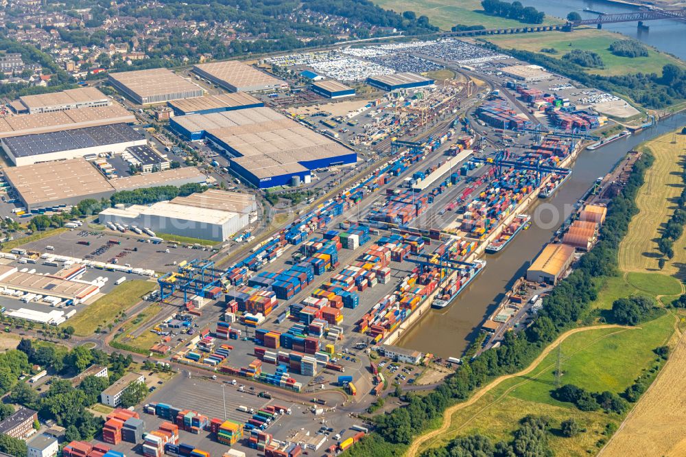 Duisburg from above - Container Terminal in the port of the inland port Duisburg Intermodal Terminal (DIT) in Duisburg in the state North Rhine-Westphalia