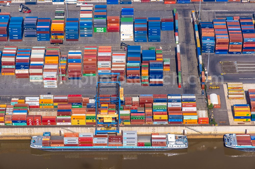 Duisburg from the bird's eye view: Container Terminal in the port of the inland port Duisburg Intermodal Terminal (DIT) in Duisburg in the state North Rhine-Westphalia